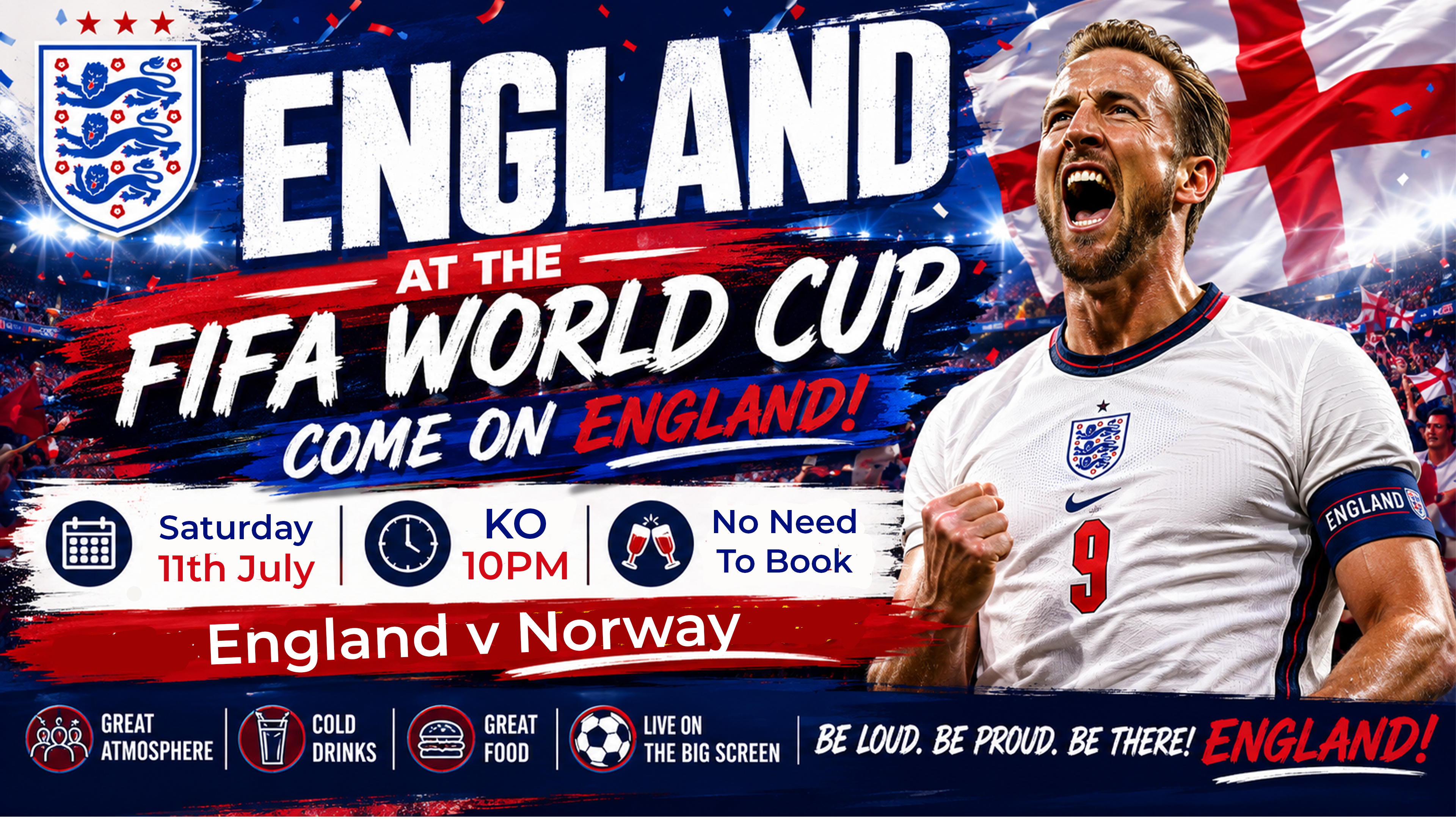 Join us for the England v Norway world cup quarter final Saturday 11th July