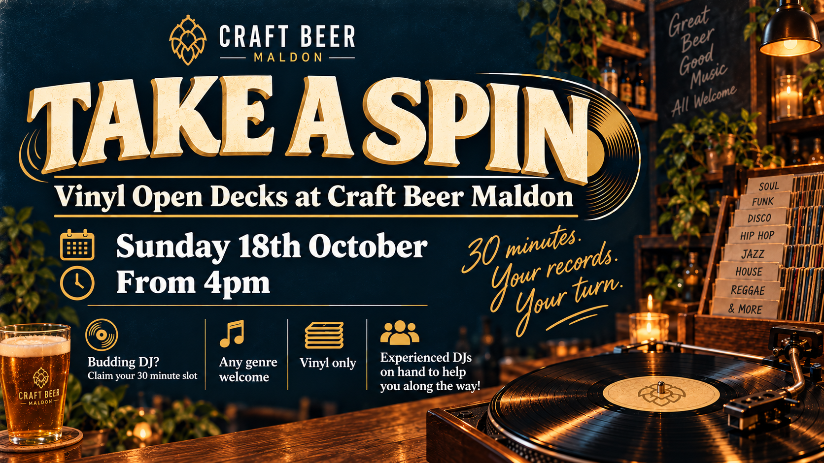 Take a Spin - Open Decks Night at Craft Beer Maldon
